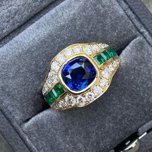 Golden Cushion Cut Blue Sapphire Engagement Ring For Men