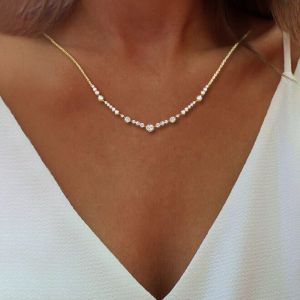 Golden Round Cut White Sapphire Pendant Necklace For Women