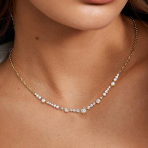 Golden Round Cut White Sapphire Pendant Necklace For Women
