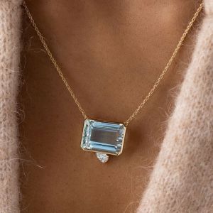 4.13 Ct Next Necklace Golden Emerald Cut Aquamarine Wedding Pendant Necklace For Women 