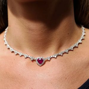 Next Necklace Heart Cut Ruby Sapphire Wedding Necklace For Women