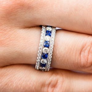 Next Necklace Round Cut Blue Sapphire Wedding Band For Men 
