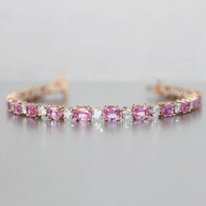18.15 Ct Next Necklace Two Tone Oval Cut Pink Sapphire Tennis Bracelet For Women
