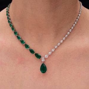 Next Necklace Pear Cut Emerald Sapphire Wedding Necklace For Women