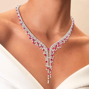 Round Cut Ruby Sapphire Wedding Necklace For Women