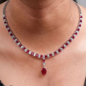 Next Necklace Pear Cut Ruby Sapphire Wedding Necklace For Women