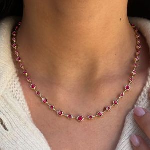10.64 Ct Golden Round Cut Ruby Sapphire Bridal Jewelry Wedding Necklace For Women