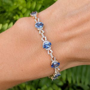 Oval Cut Blue Sapphire Bracelet Bridal Jewelry For Women