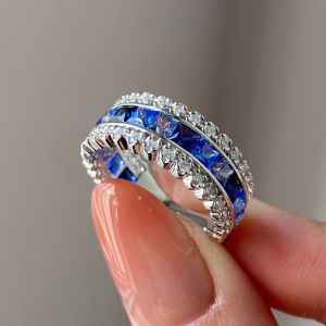 3.33 Ct Princess Cut Blue Sapphire Bridal Jewelry Wedding Band For Women 