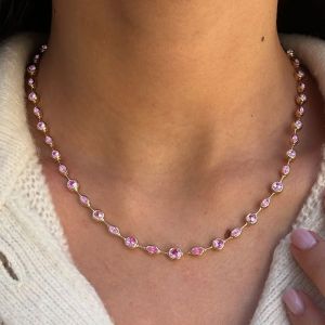 10.64 Ct Golden Round Cut Pink Sapphire Bridal Jewelry Wedding Necklace For Women