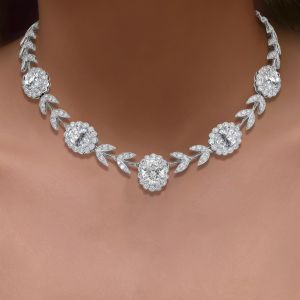 42.84 Ct Next Necklace Halo Oval Cut White Sapphire Bridal Jewelry Wedding Necklace For Women 