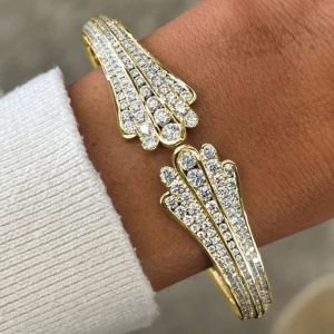 6.71 Ct Golden Round Cut White Sapphire Bridal Jewelry Bracelet Bangle For Women