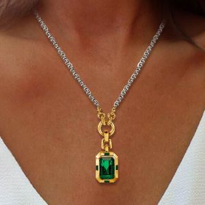 Two Tone Emerald Cut Emerald Sapphire Pendant Necklace Wedding Necklace For Women Wedding Jewelry 8.6 Ct 