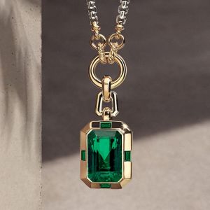 8.6 Ct Two Tone Emerald Cut Emerald Sapphire Bridal Jewelry Pendant Necklace Wedding Necklace For Women 