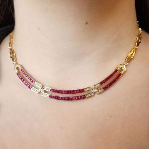 Golden Emerald Cut Ruby Sapphire Luxury Jewelry Wedding Necklace For Women 5.56 Ct 