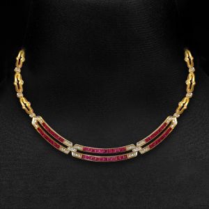 Golden Emerald Cut Ruby Sapphire Luxury Jewelry Wedding Necklace For Women 5.56 Ct 