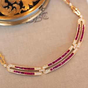 Golden Emerald Cut Ruby Sapphire Luxury Jewelry Wedding Necklace For Women 5.56 Ct 