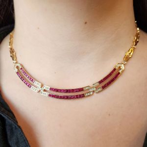 5.56 Ct Golden Emerald Cut Ruby Sapphire Bridal Jewelry Wedding Necklace For Women