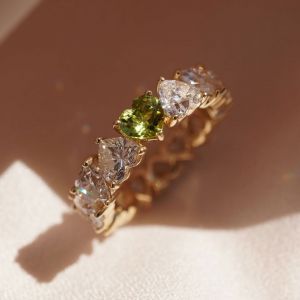 10.5 Ct Golden Heart Cut Peridot Sapphire Bridal Jewelry Wedding Band For Women 