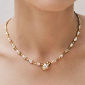 11.8 Ct Golden Serpent designs Pear Cut White Sapphire Bridal Jewelry Wedding Necklace For Women 