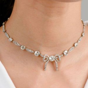 10.51 Ct Milgrain Round Cut White Sapphire Bridal Jewelry Bow Choker Necklace Wedding Necklace For Women