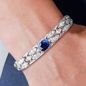 7.25 Ct Milgrain Cushion Cut Blue Sapphire Bracelet Bridal Jewelry For Women