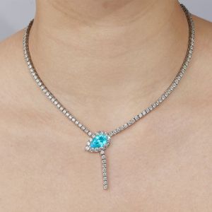 29.23 Ct Halo Pear Cut Aquamarine Bridal Jewelry Wedding Necklace For Women 