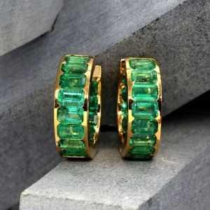 Golden Emerald Cut Emerald Sapphire Bridal Jewelry Hoop Earrings For Women