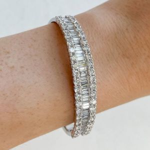 12.4 Ct Round & Emerald Cut White Sapphire Bridal Jewelry Bracelet Bangle For Women
