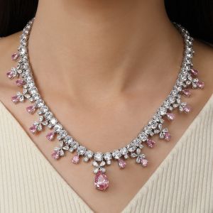 143.8 Ct Pear Cut Pink Sapphire Bridal Jewelry Wedding Necklace For Women