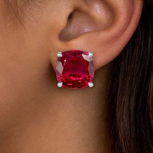 7.6 Ct Cushion Cut Ruby Sapphire Stud Earrings Bridal Jewelry For Women 