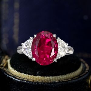 7.8 Ct Three Stone Oval Cut Ruby Sapphire Bridal Jewelry Engagement Ring For Women 