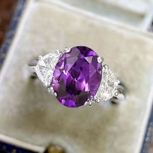 7.8 Ct Three Stone Oval Cut Amethyst Sapphire Bridal Jewelry Engagement Ring For Women 