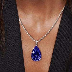 10.8 Ct Pear Cut Blue Sapphire Bridal Jewelry Pendant Necklace For Women