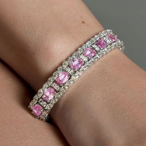 Oval Cut Pink Sapphire Bracelet For Women Wedding Jewelry