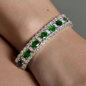 Oval Cut Emerald Sapphire Bracelet For Women Wedding Jewelry