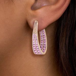Rose Gold Multi Row Round Cut Pink Sapphire Hoop Earrings For Women Wedding Jewelry 6.6 Ct 