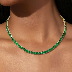 Classic Round Cut Emerald Sapphire Tennis Necklace For Women Wedding Jewelry