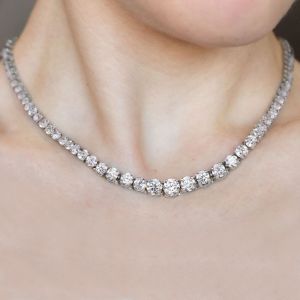 Classic Round Cut White Sapphire Tennis Necklace For Women Wedding Jewelry