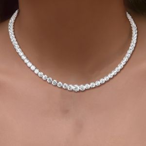 Classic Round Cut White Sapphire Tennis Necklace For Women Wedding Jewelry