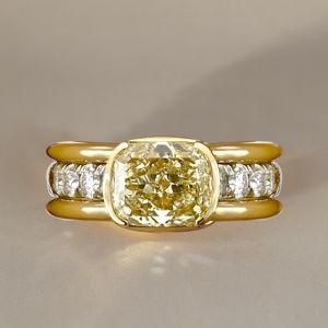 Two Tone Bezel Cushion Cut Yellow Sapphire Engagement Ring For Women Wedding Jewelry 3.46 Ct 