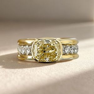 Two Tone Bezel Cushion Cut Yellow Sapphire Engagement Ring For Women Wedding Jewelry 3.46 Ct 