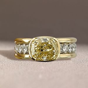 Two Tone Bezel Cushion Cut Yellow Sapphire Engagement Ring For Women Wedding Jewelry 3.46 Ct 