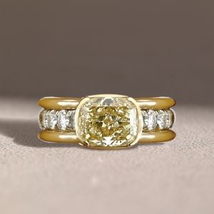 Two Tone Bezel Cushion Cut Yellow Sapphire Engagement Ring For Women Wedding Jewelry 3.46 Ct 