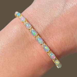 0.76 Ct Golden Oval Cut Opal Tennis Bracelet Bridal Jewelry For Women