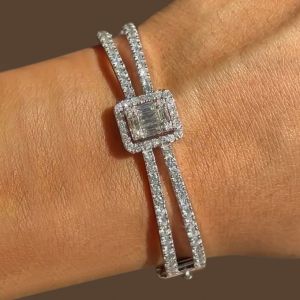 Round & Emerald Cut White Sapphire Bridal Jewelry Bracelet Bangle For Women