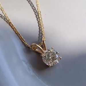 Gold Round Cut White Sapphire Bridal Jewelry Pendant Necklace Wedding Necklace For Women 