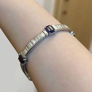 Emerald Cut Blue Sapphire Tennis Bracelets For Women