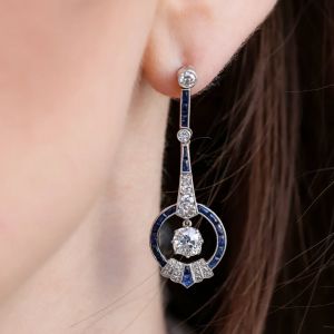 7.6 Ct Art Deco Cushion Cut White & Blue Sapphire Earrings Bridal Jewelry Drop Earrings For Women