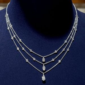 Multi Row Marquise & Pear Cut White Sapphire Necklace Bridal Jewelry Wedding Necklace For Women 